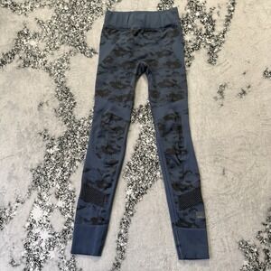 Adidas Stella McCartney Leggings Womens Size S Blue Black Camo Print Mesh Cutout